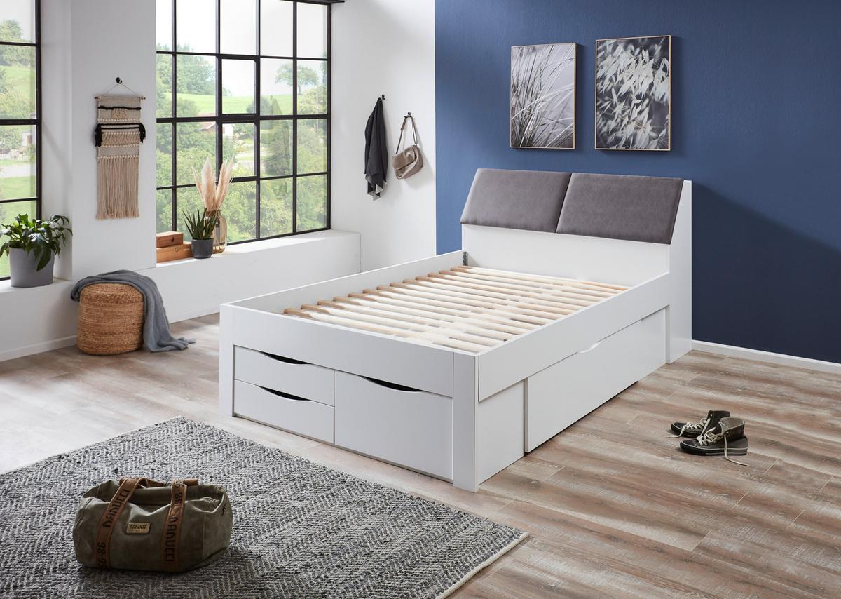 Stauraumbett Mit Bettkasten 140x200 Cm Maxi Weiß/grau - Weiß/Grau, KONVENTIONELL, Holzwerkstoff/Textil (140/200cm)