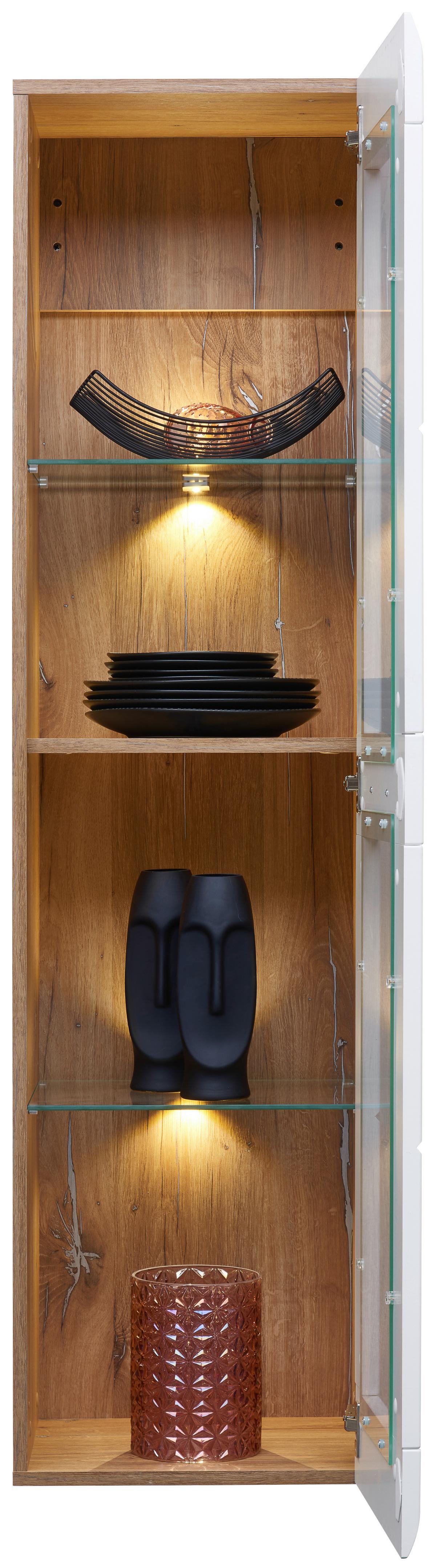 Wohnkombination 5-Tlg. Auris, Weiß/Eiche Dekor - Eichefarben/Weiß, MODERN, Glas/Holzwerkstoff (326,4/204,2/49,6cm) - Luca Bessoni