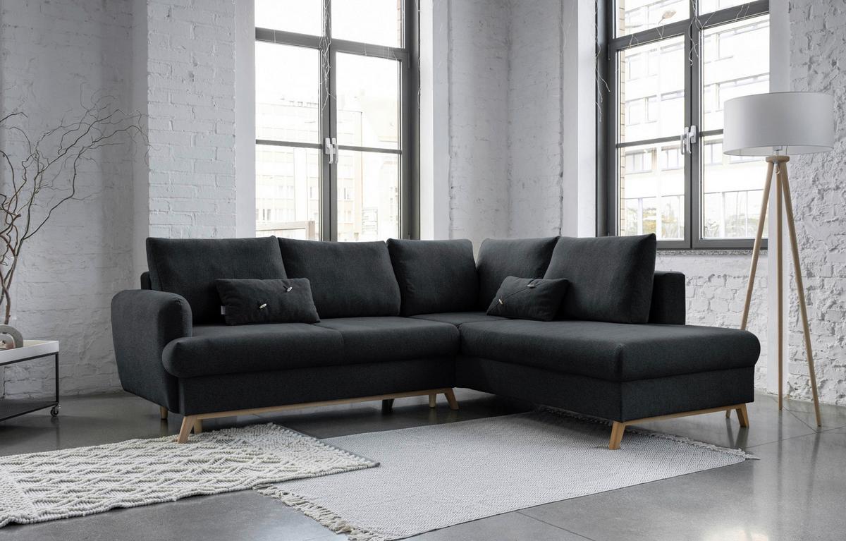 Ecksofa Scandic Lagom Dunkelgrau S: 242x202 cm - Dunkelgrau/Naturfarben, Textil (242/202cm) - MID.YOU
