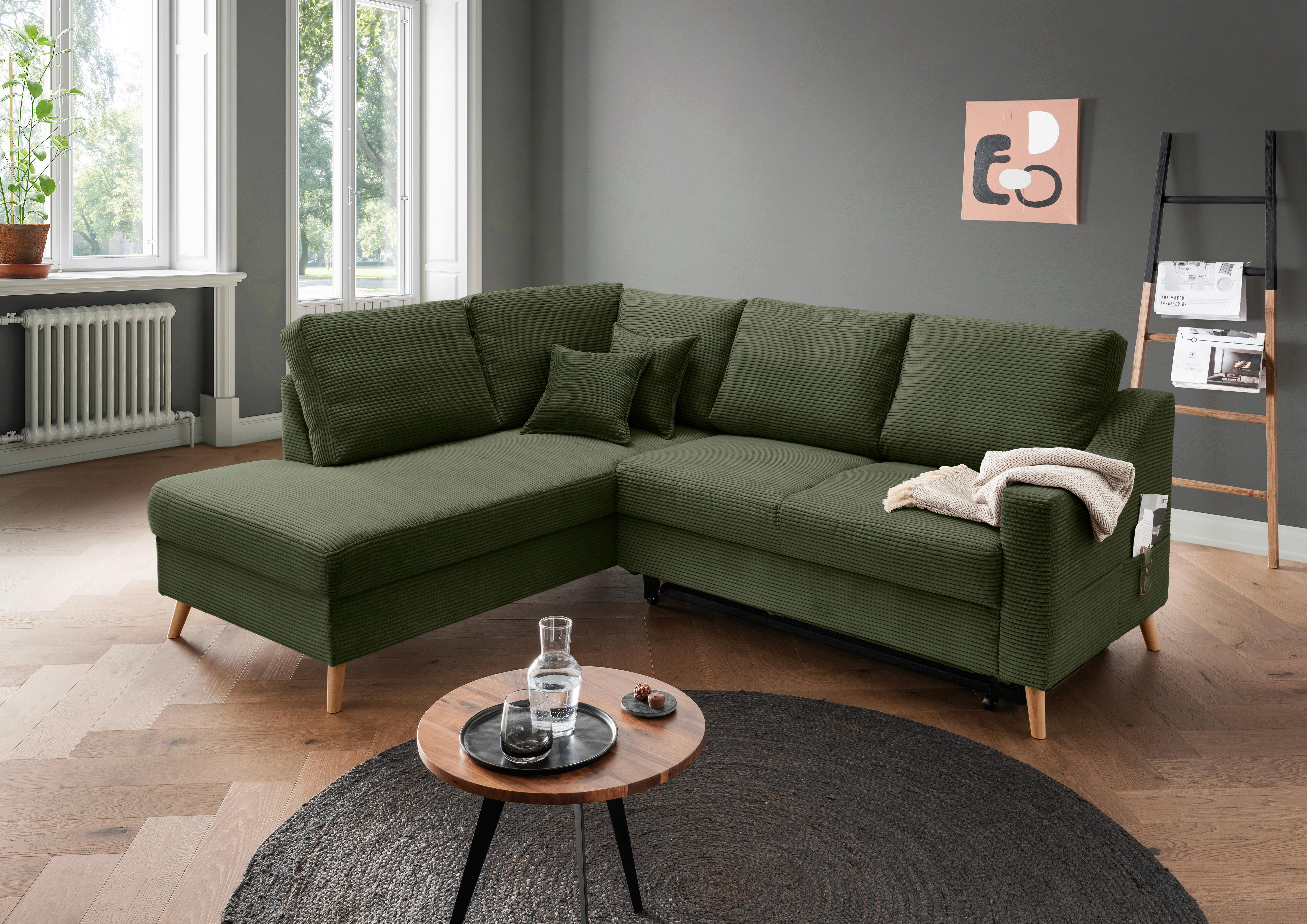 Ecksofa Valentina Dunkelgrün S: 200x230 Cm - Dunkelgrün/Naturfarben, MODERN, Textil (200/230cm) - Livetastic