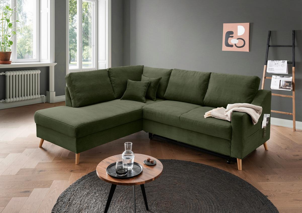 Ecksofa Valentina Dunkelgrün S: 200x230 Cm - Dunkelgrün/Naturfarben, MODERN, Textil (200/230cm) - Livetastic