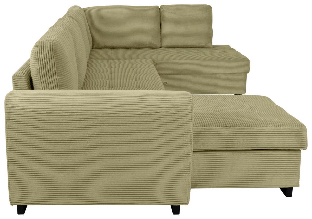 Souprava U MALTE, pravá, světle zelený manšestr - černá/světle zelená, Moderní, textil/plast (155/305/178cm) - Based