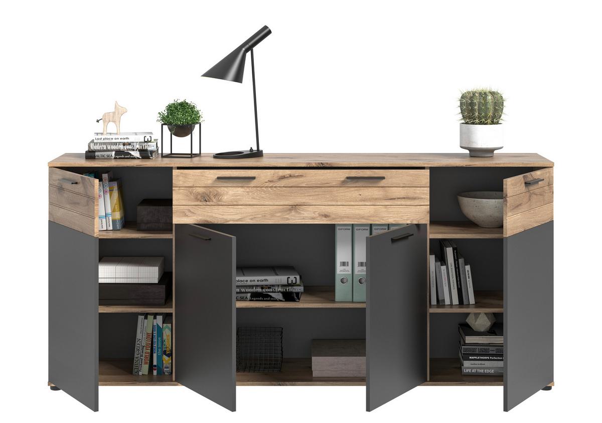 Sideboard Mason Grau B: 200 cm - Schwarz/Grau, KONVENTIONELL, Holzwerkstoff (200/91/40cm) - MID.YOU