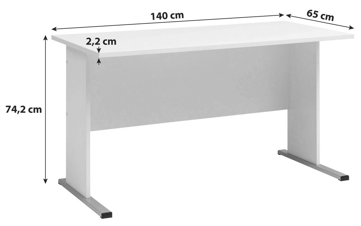 Schreibtisch B 140cm H 74,2cm Serie 200, Weiß - Silberfarben/Weiß, Basics, Holzwerkstoff/Metall (140/65/74,2cm) - MID.YOU