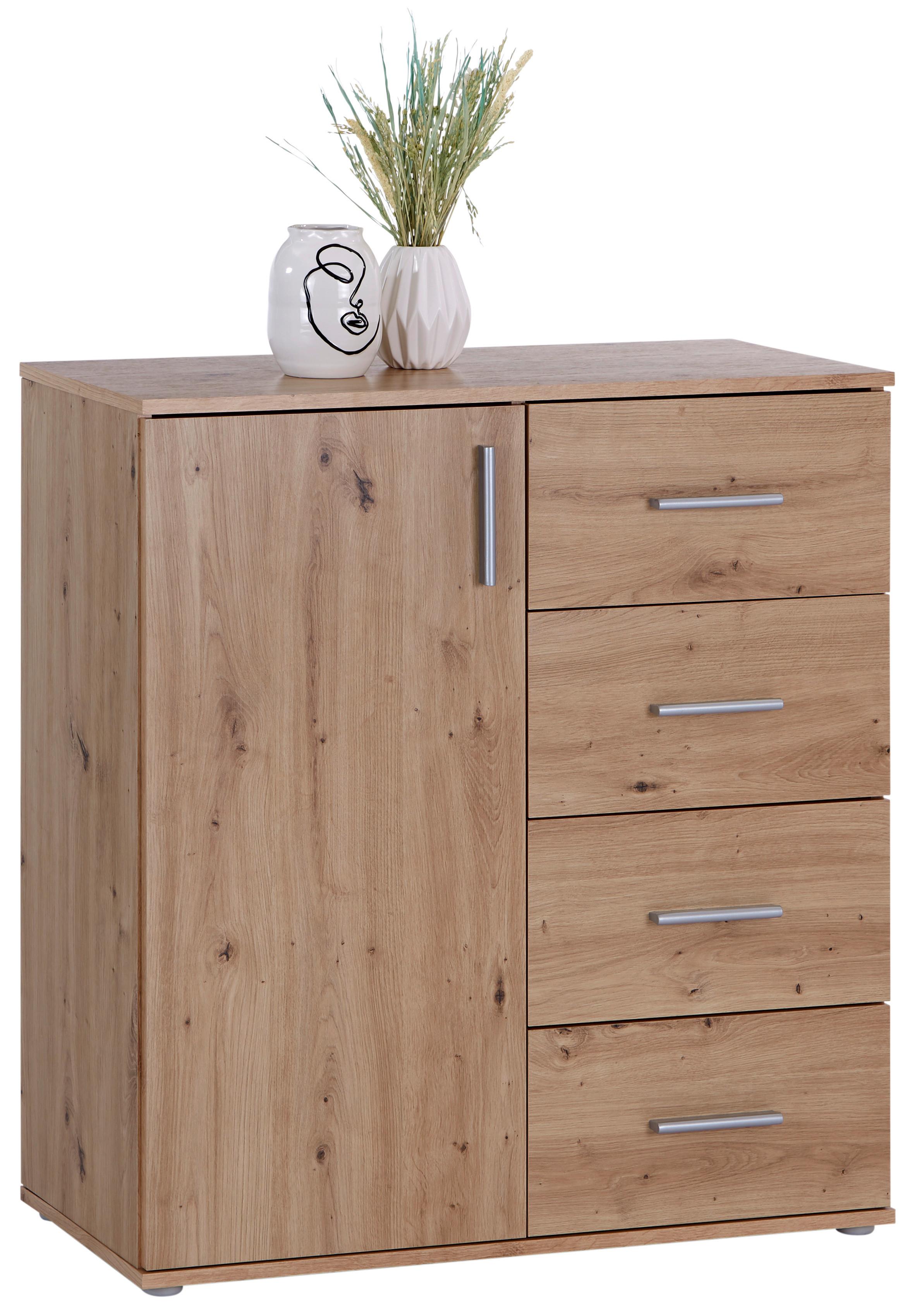 KOMODA INA 02 - dub artisan/barvy hliníku, Moderní, kompozitní dřevo/plast (88,2/94,8/38,3cm)