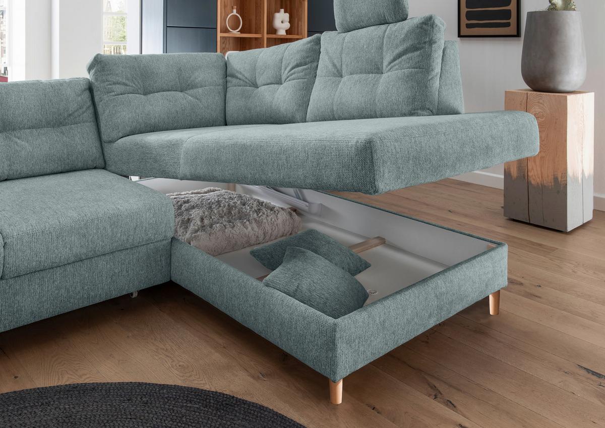 Ecksofa Brizzini, Blau S: 264x206 Cm - Blau/Naturfarben, MODERN, Textil (264/206cm) - Livetastic