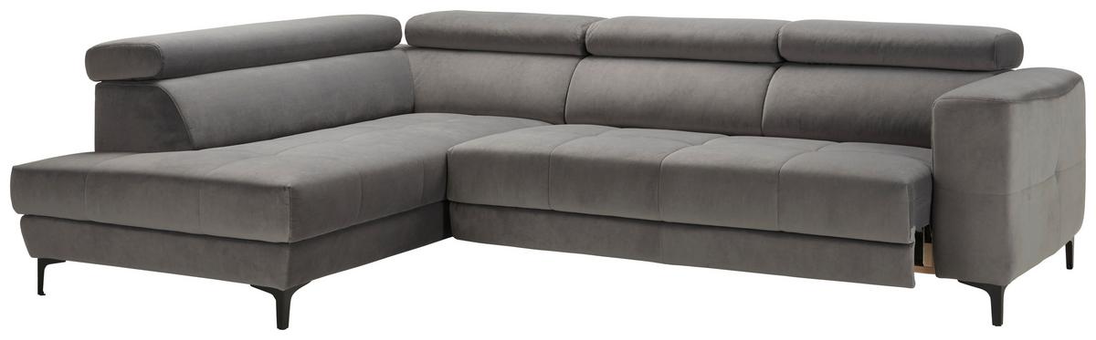 Rohová sedačka EMMA, levá, šedá,nast.op.hl,USB,el.výsuv - šedá/černá, Moderní, textil (210/47/301cm) - Premium Living