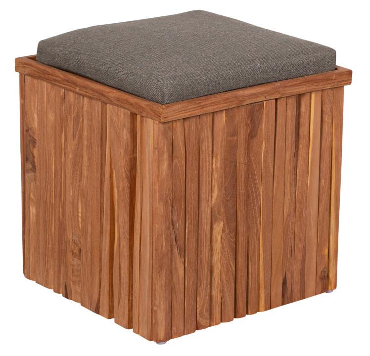 Gartenhocker Woodie Teakholz Braun/Taupe mit Stauraum - Taupe/Braun, Basics, Holz/Textil (45/45/45cm) - Gardenson
