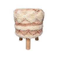 Hocker Bohist Makramee/ Echtholz Creme/Rosa H: 50 cm - Creme/Rosa, Trend, Holz/Textil (38/50/38cm) - Kayoom
