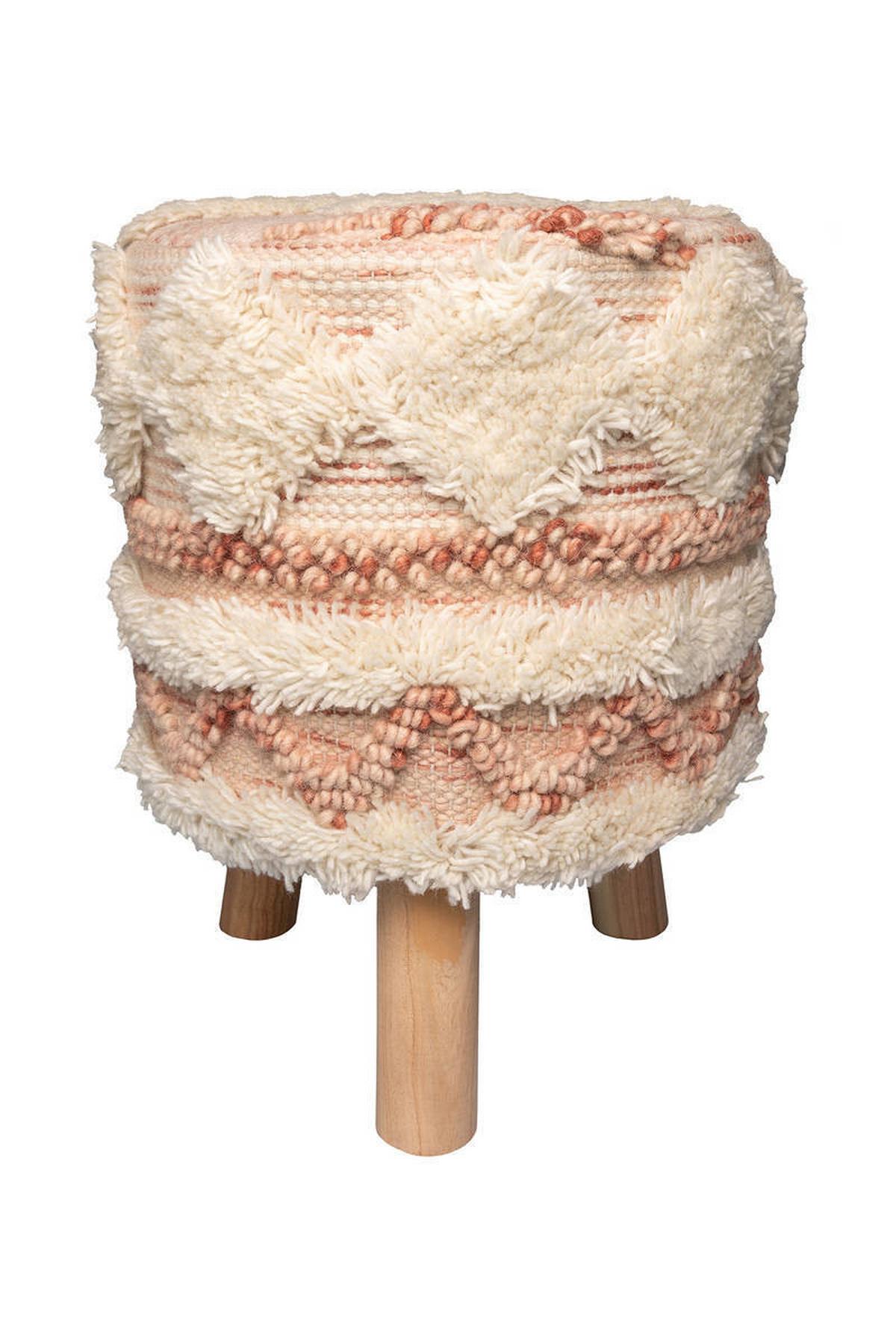 Hocker Bohist Makramee/ Echtholz Creme/Rosa H: 50 cm - Creme/Rosa, Trend, Holz/Textil (38/50/38cm) - Kayoom