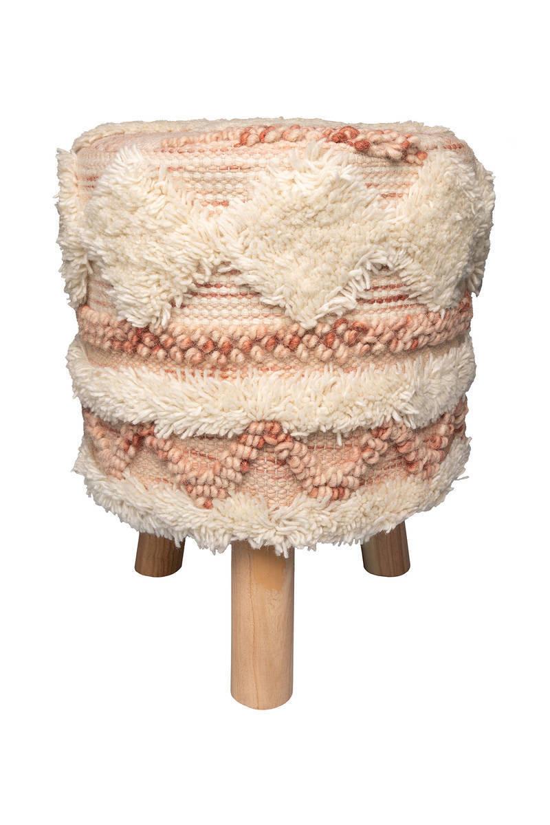 Hocker Bohist Makramee/ Echtholz Creme/rosa H: 50 Cm