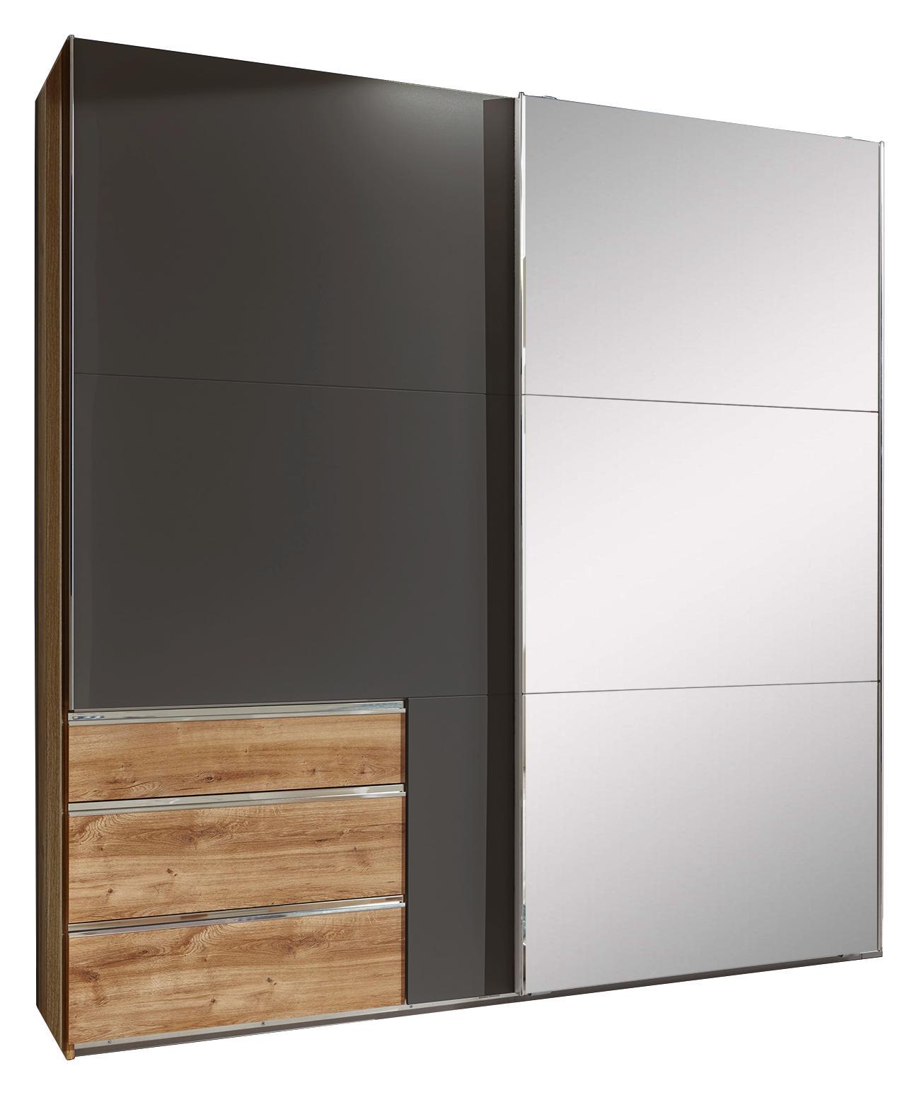 Schwebetürenschrank Level 36a B:250cm Graphit/ Eiche Dekor - Eichefarben/Graphitfarben, MODERN, Glas/Holzwerkstoff (250/216/65cm)