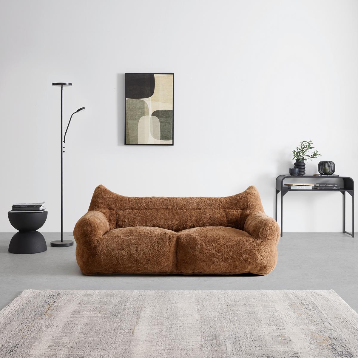 Dvojmiestna pohovka LENI, hnedá umelá kožušina - hnedá, Modern, textil (190/80/92cm) - Mömax
