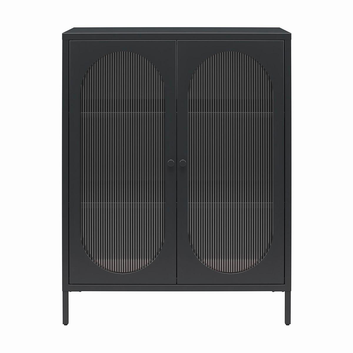 Highboard Luna Schwarz B: 80 cm - Schwarz, Design, Glas/Metall (80/102/40cm) - MID.YOU