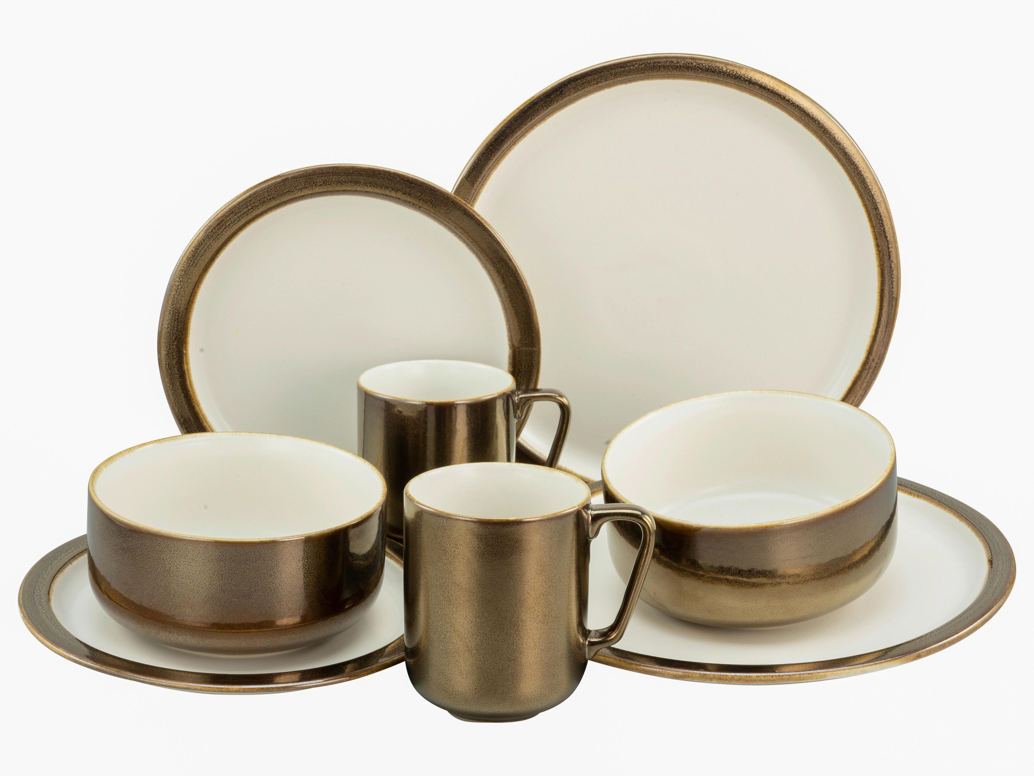 Kombiservice Keramik 2 Personen Geschirr Set - Goldfarben/Weiß, Keramik - Creatable