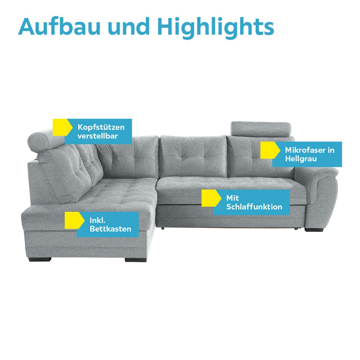 Ecksofa mit Schlaffunktion + Bettkasten Falco, Webstoff - Dunkelbraun/Hellgrau, KONVENTIONELL, Textil (183/251cm) - Ondega