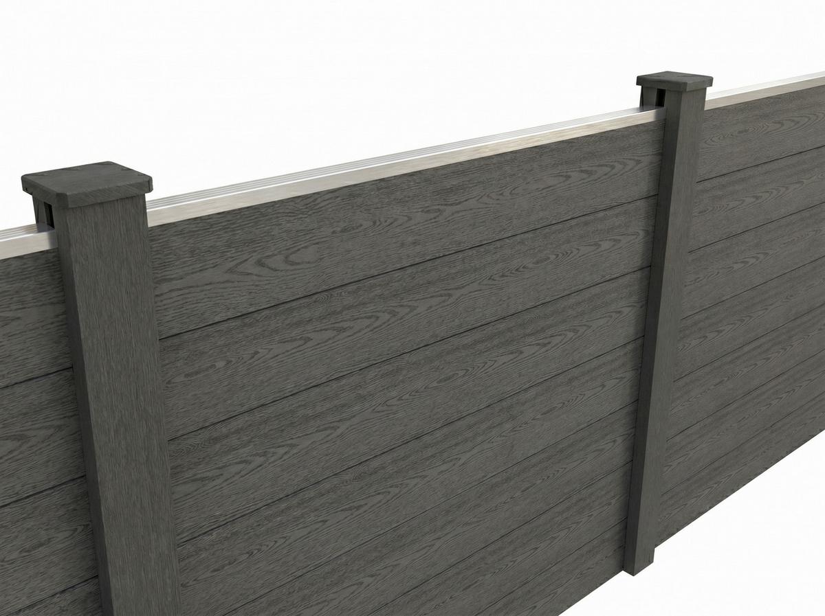 WPC Zaunpaket 5 Elemente, 6 Pfosten, einfaches Stecksystem - Anthrazit, KONVENTIONELL, Holzwerkstoff (910/185/10cm) - Prestige Home