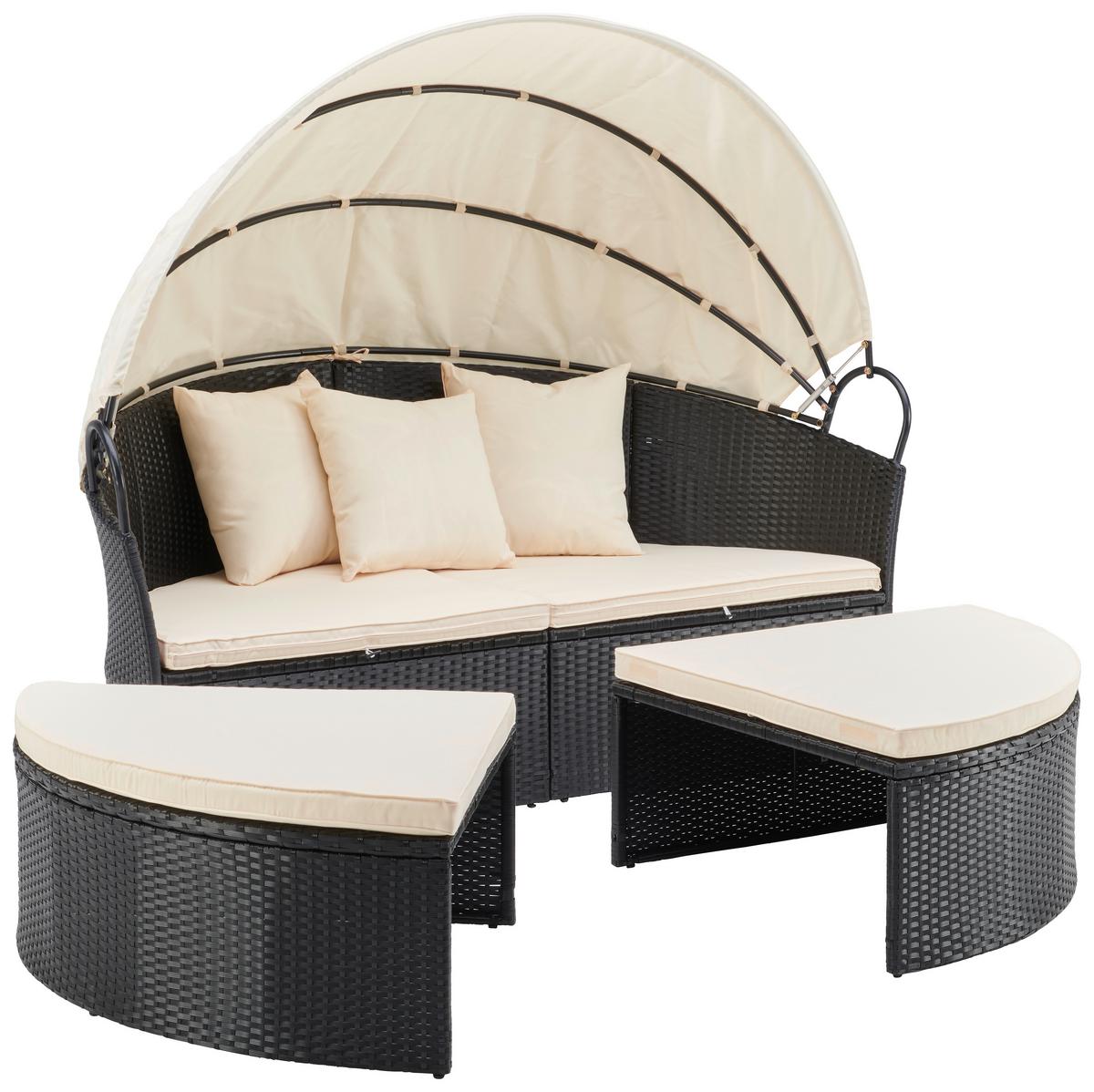 Sonneninsel Bali Schwarz/Beige Polyrattan, verstellbares Dach - Beige/Schwarz, MODERN, Kunststoff/Textil (180/80/81cm) - Luca Bessoni