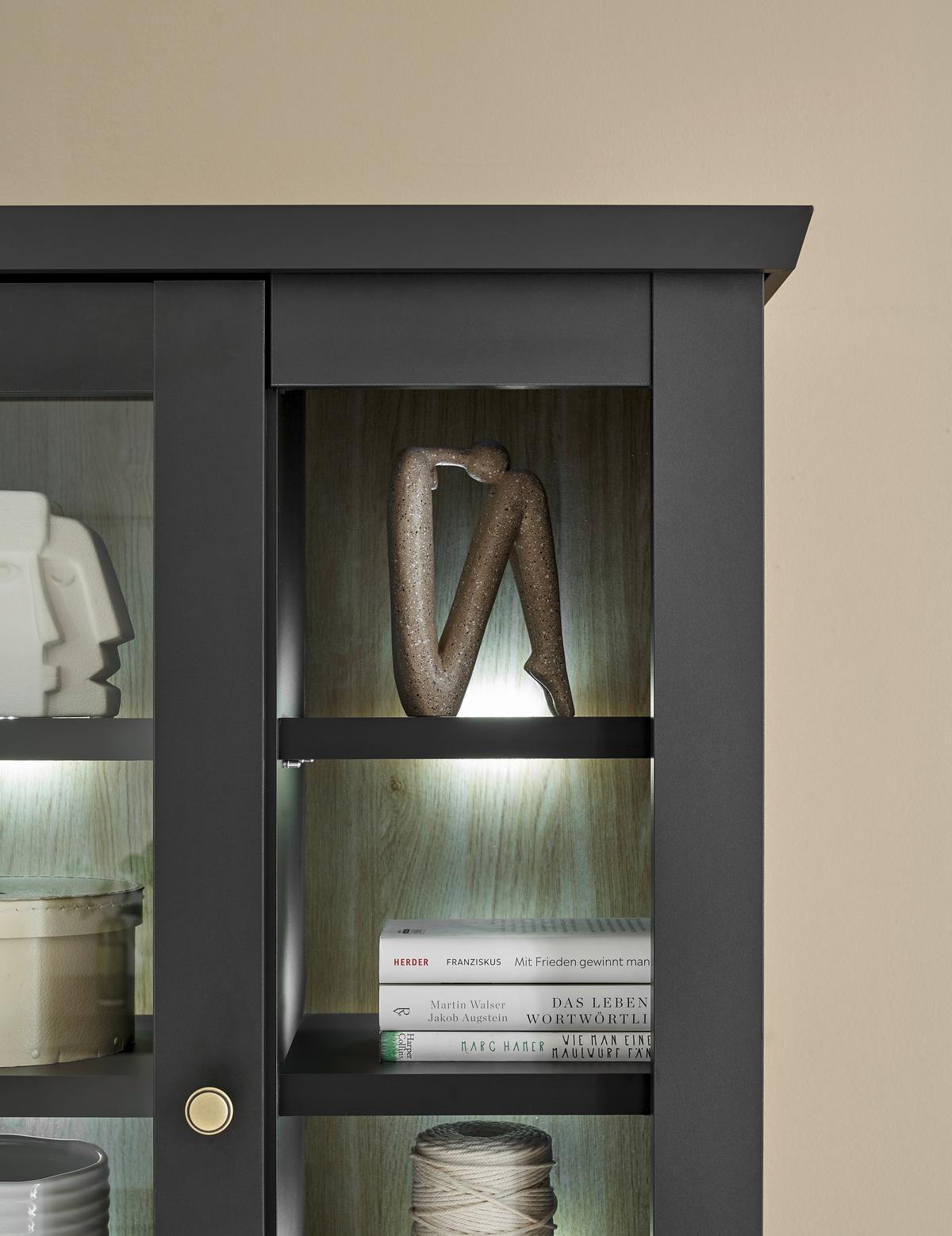 Vitrine Lincoln Schwarz/Eichefarben B: 86cm - Eichefarben/Schwarz, Design, Holzwerkstoff (86/200/39cm) - MID.YOU