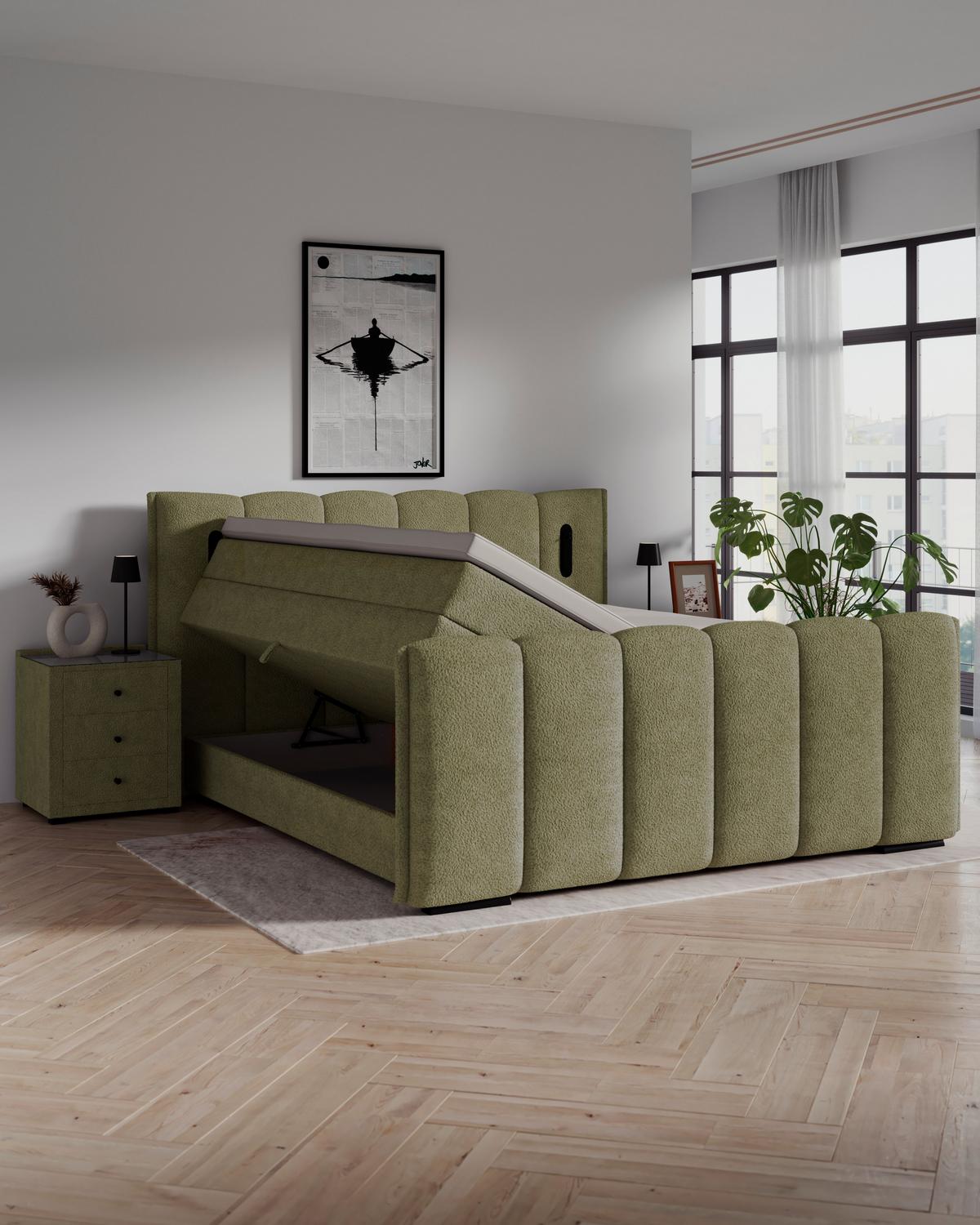 Boxspringbett Elysia inkl. Bettkasten 160x220 - Schwarz/Grün, Trend, Holz/Holzwerkstoff (160/220cm) - Luca Bessoni