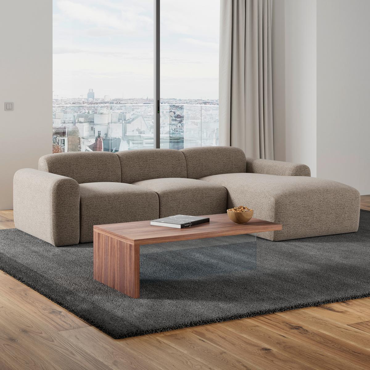 Rohová sedačka MARLO, obojstranná, hnedá ženilka - hnedá/čierna, Modern, drevo/textil (263/162cm) - Bessagi Home