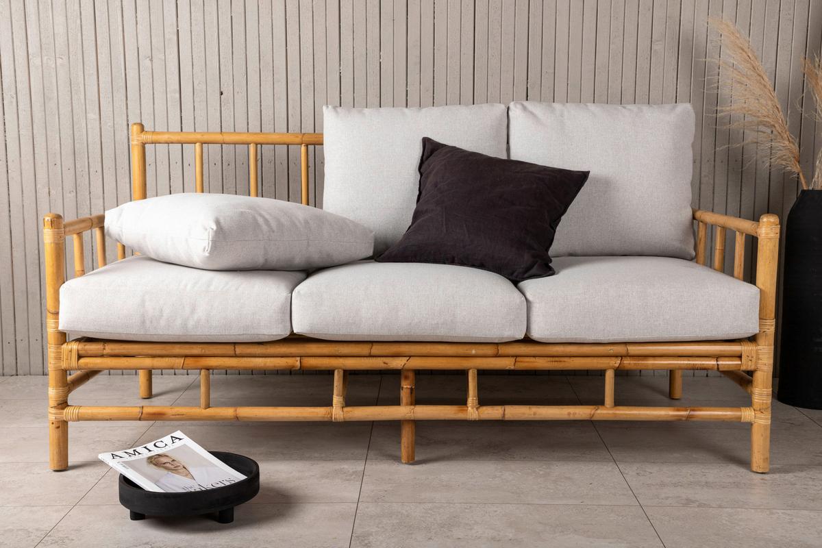 Loungesofa Cane - Hellbraun/Creme, KONVENTIONELL, Holz/Textil (180/88/77cm) - Gardenson