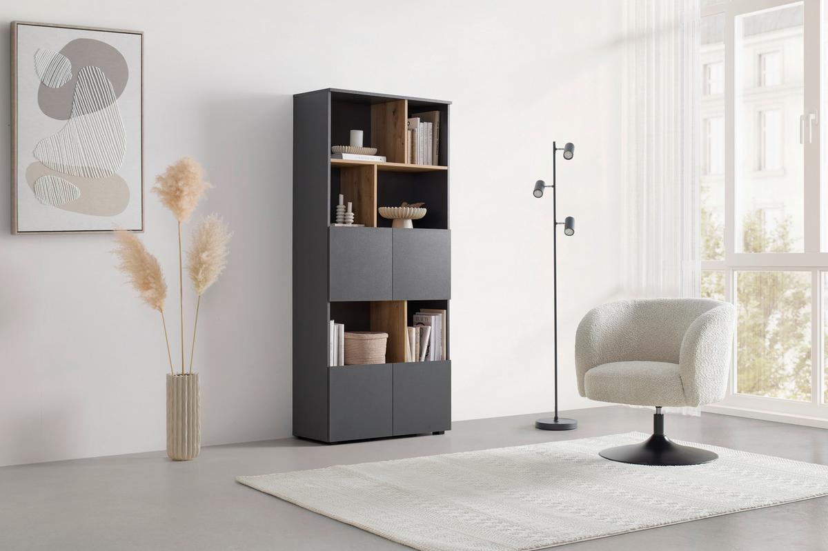 REGÁL SAVANNA -EXKLUSIV- - černá/antracitová, Moderní, kompozitní dřevo/plast (80/180/35cm) - Mömax