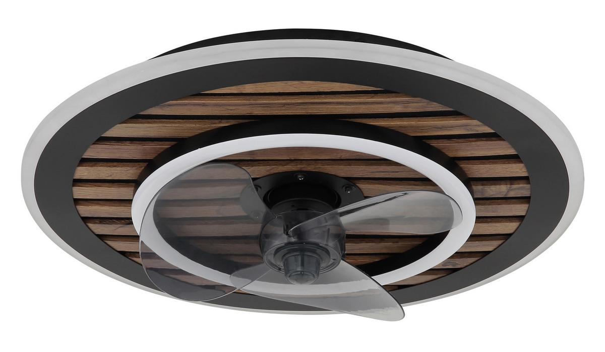 Deckenventilator Trevino Opal Schwarz Braun Grau D:49cm - Dunkelbraun/Opal, KONVENTIONELL, Kunststoff/Metall (49/13cm) - Globo