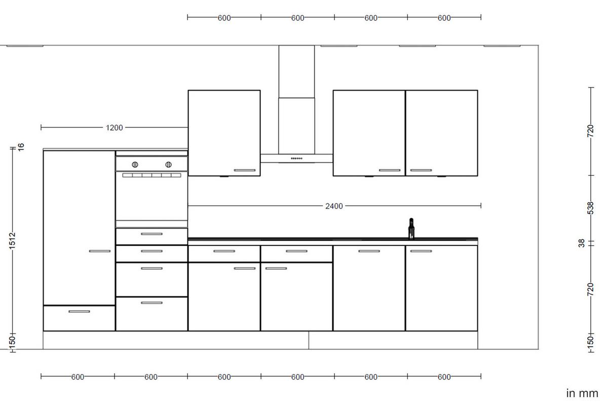 Kuchyňská linka 360 cm, alpská bílá vysoký lesk - barvy dubu/vysoce lesklá bílá, Moderní, kov/kompozitní dřevo (360cm) - Nobilia