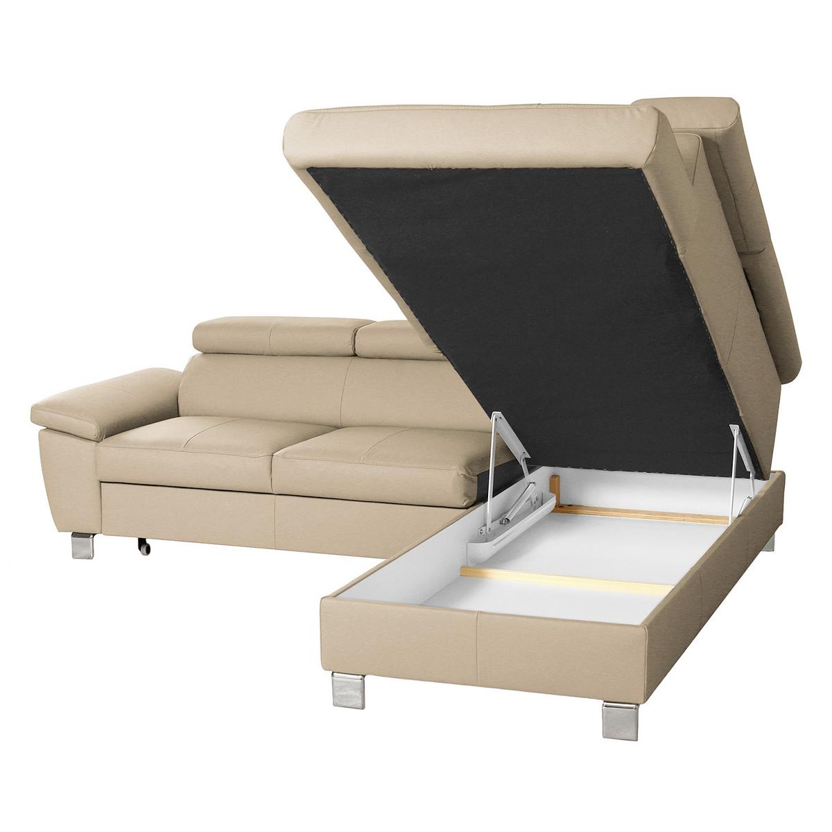 Ecksofa Lugano Teilleder Beige 248x208 - Chromfarben/Beige, Design, Leder/Textil (248/208cm) - Livetastic