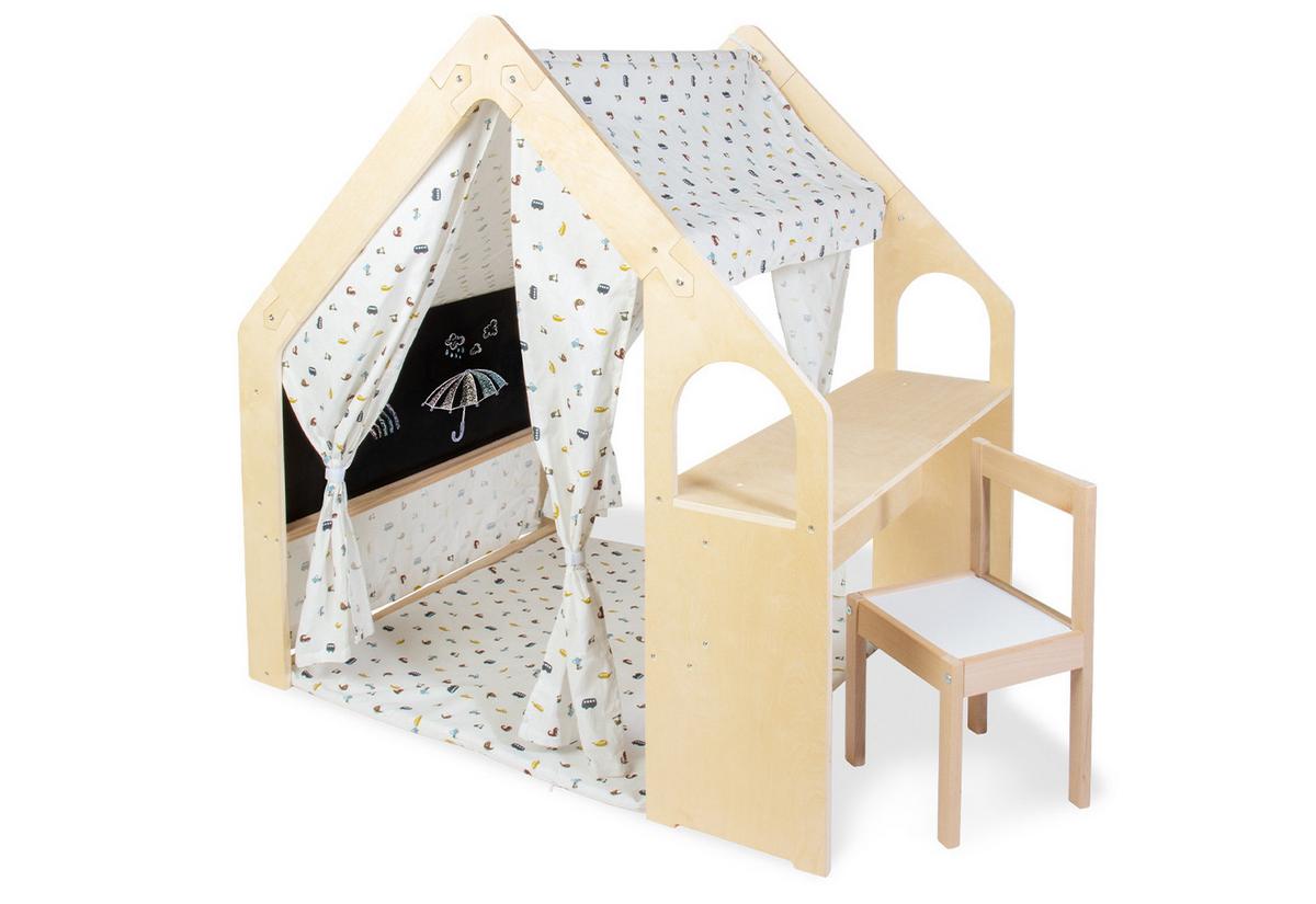Spielhaus Thilda, inkl. Stoffdach - Birkefarben/Multicolor, Basics, Holz/Textil (119/122/94cm) - Pinolino
