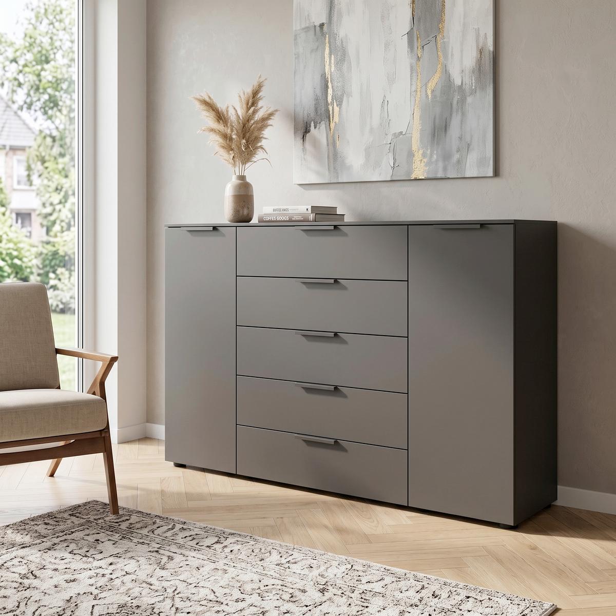 Kommode 160 cm Flipp Graphitfarben - Graphitfarben/Schwarz, MODERN, Holzwerkstoff (160/100/42cm) - Rauch Möbel