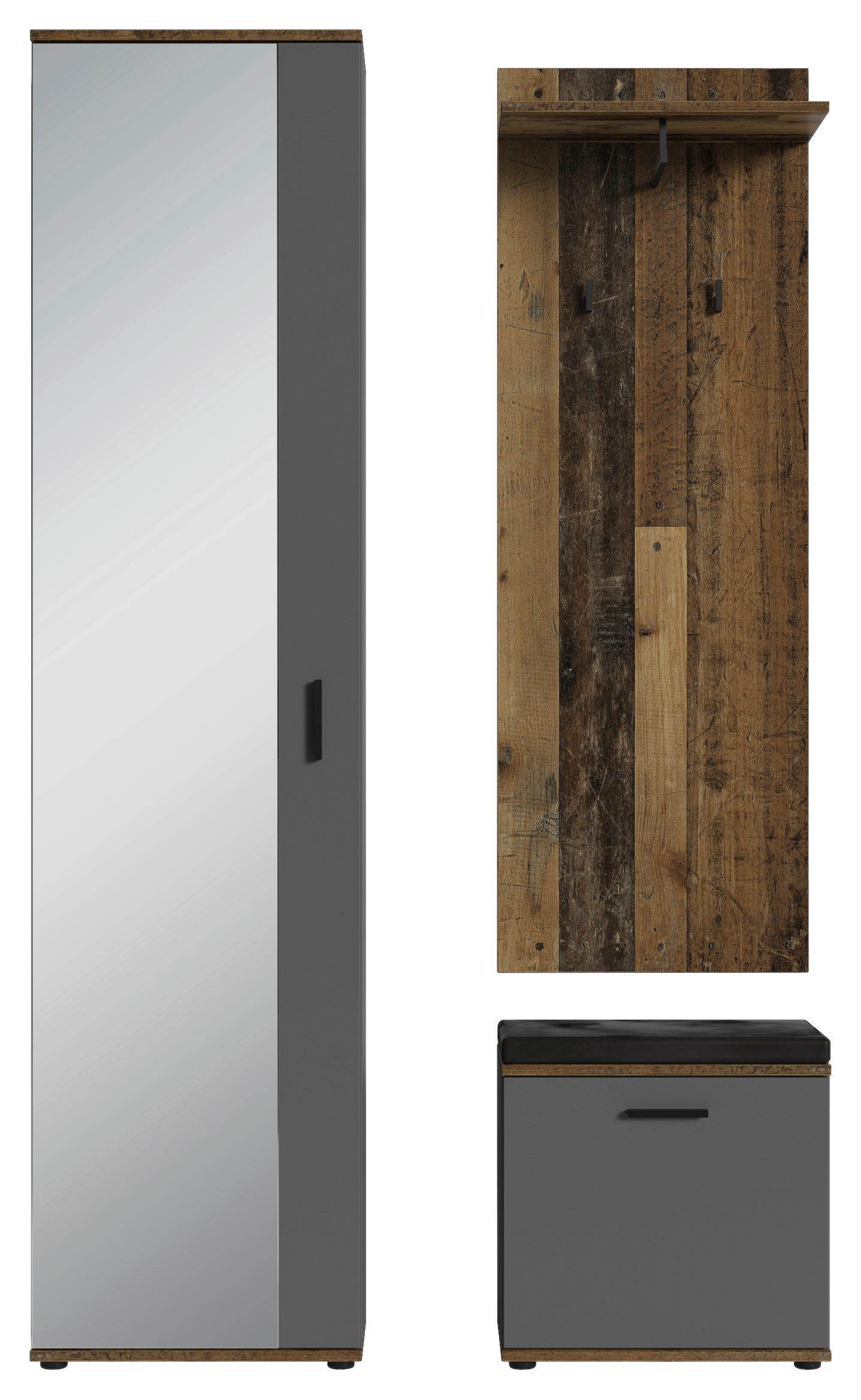 Garderobe Jakob 4-Teilig Anthrazit/Alteiche B: 49 cm - Alteiche/Anthrazit, Design, Holzwerkstoff (49/196/30cm) - MID.YOU