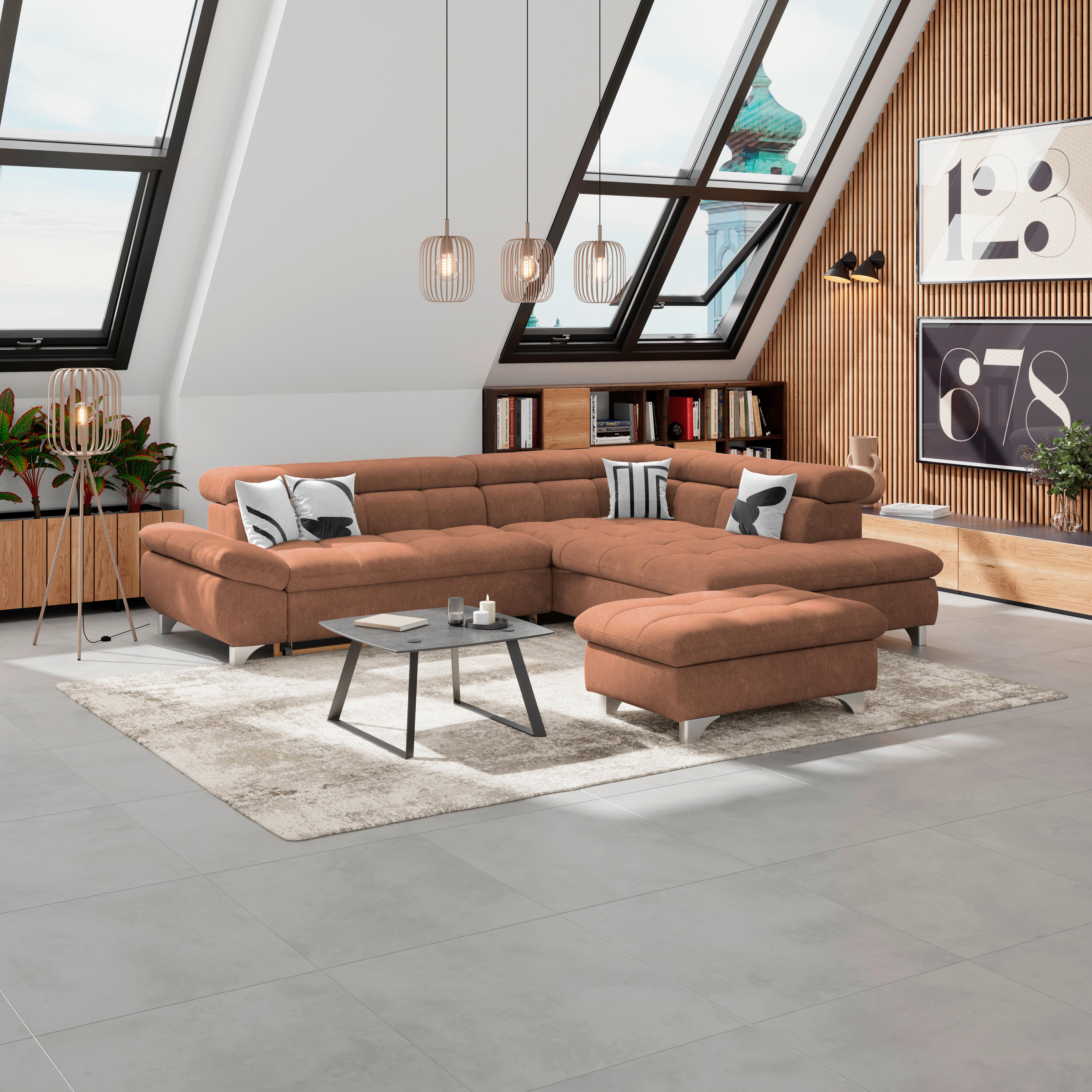 Hocker Gemini Rotbraun, B:108cm - Chromfarben/Rotbraun, KONVENTIONELL, Textil (108/46/108cm)