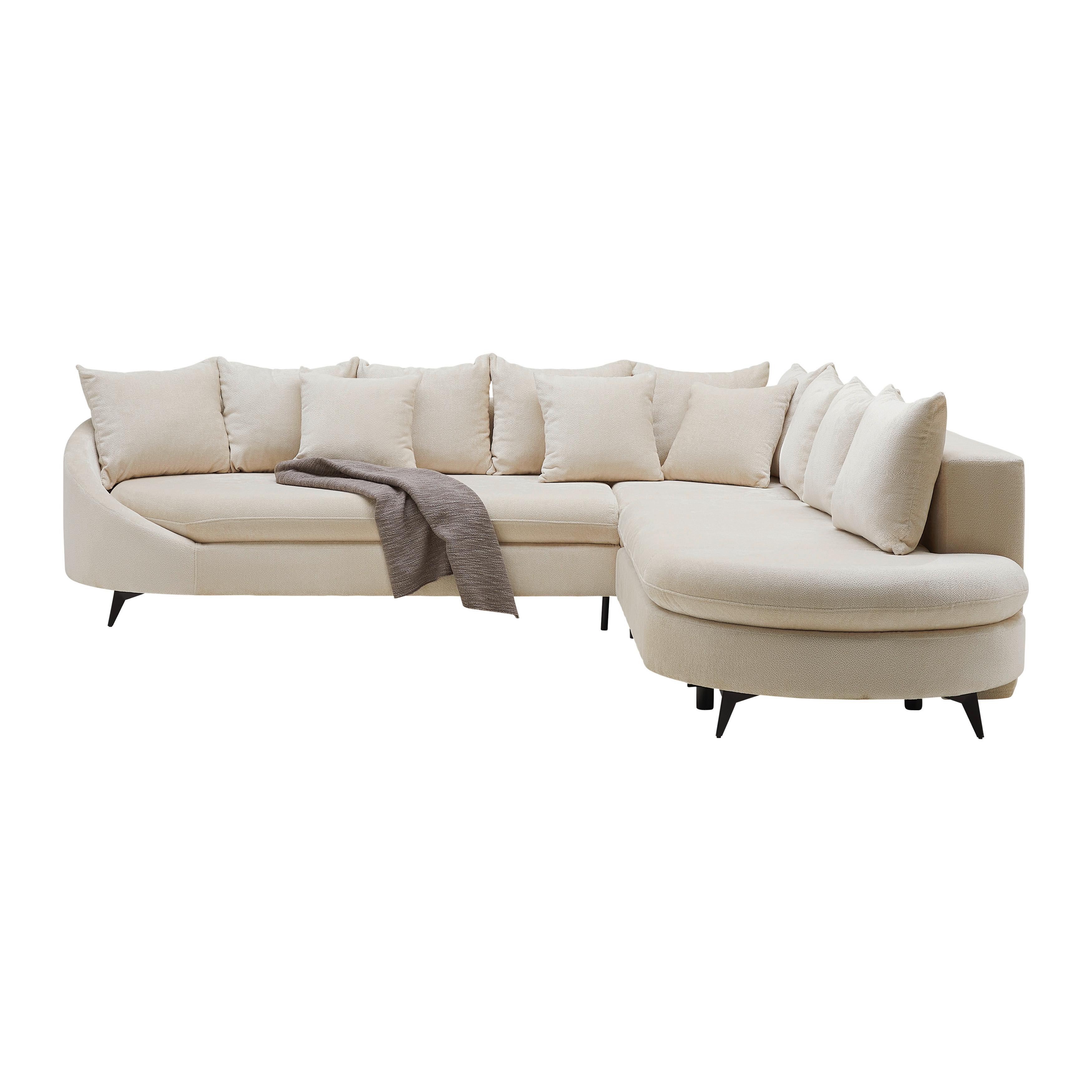 Rohová sedačka AXEL, pravá, krémová ženilka - čierna/krémová, Modern, kov/textil (291/87/250cm) - Mömax