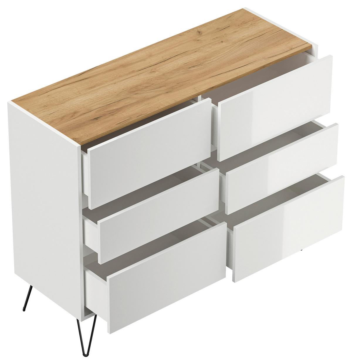 Sideboard Posseik Industrial Weiß/eichefarben B: 120 Cm - Elfenbein/Weiß Hochglanz, Design, Holzwerkstoff (120/93,6/42cm) - P & B