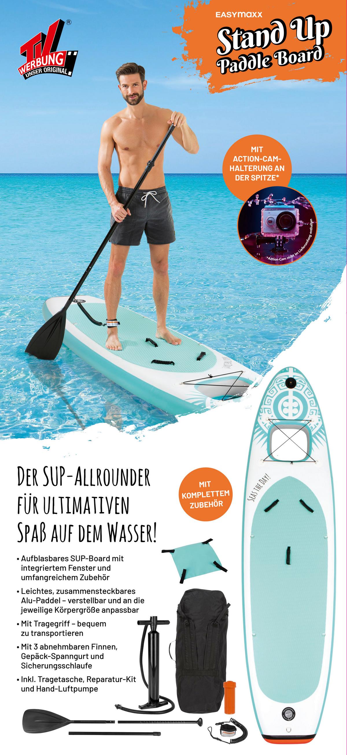 Stand-Up Paddle Aufblasbar Orange/Türkis/Weiß - Türkis/Orange, Basics, Kunststoff (385/81/15cm)
