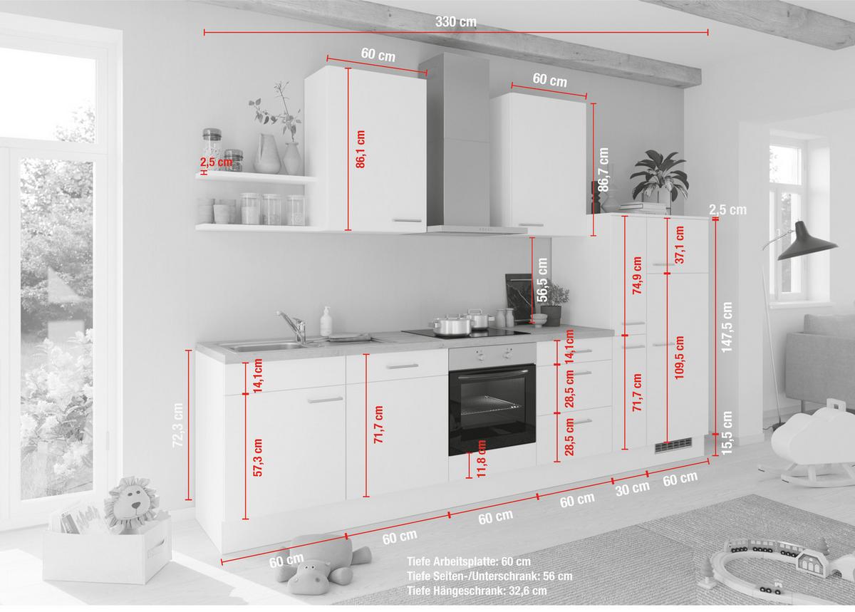 Küchenleerblock Ip3150 - Eichefarben/Weiß, Design, Holzwerkstoff (330cm) - Impuls