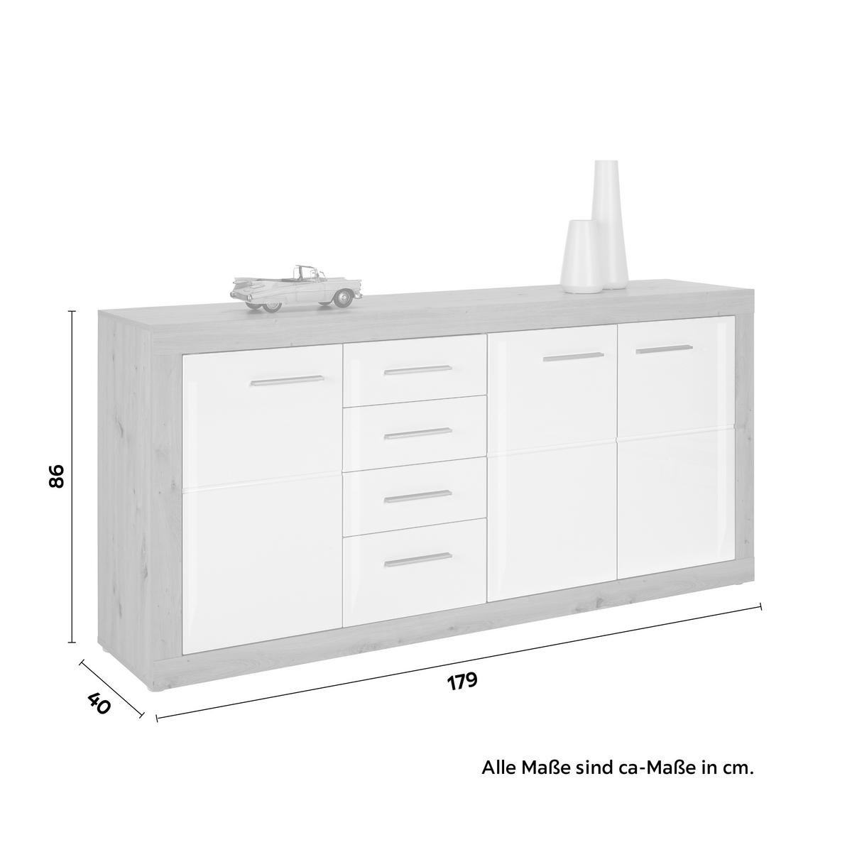 ŠIROKÁ KOMODA MALTA  -EXKLUSIV- - bílá/barvy dubu, Konvenční, kompozitní dřevo/plast (179/86/40cm) - Mömax