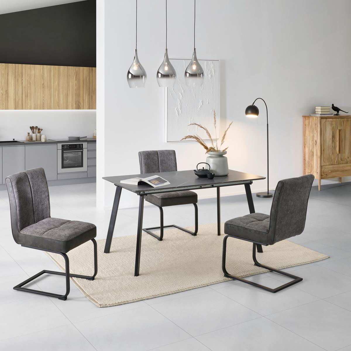 Ausziehtisch Elian Grau, B: 140-180 Cm - Schwarz/Grau, KONVENTIONELL, Holzwerkstoff/Metall (140/180/75/80cm) - MID.YOU