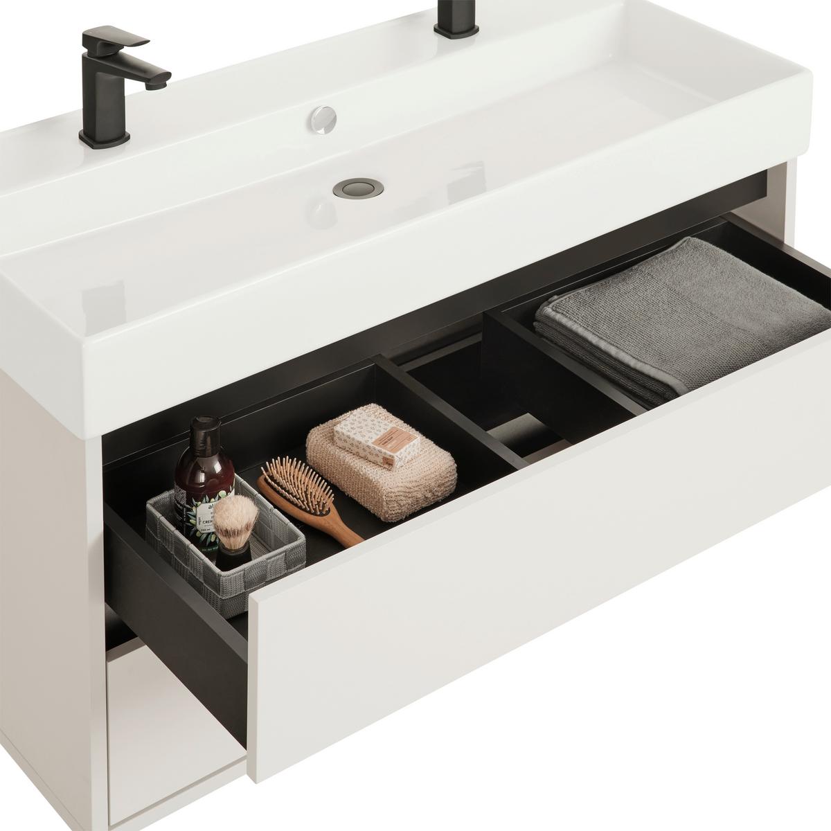 Skrinka s umývadlom SOPHIA - biela/kašmírová, Modern, kompozitné drevo/keramika (100/62/46cm) - Mömax