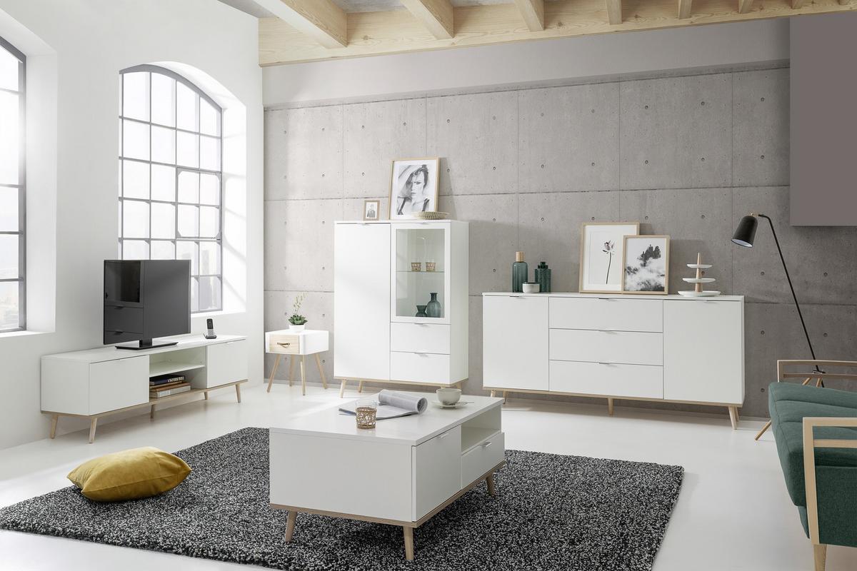 Sideboard teilmassiv, 3 Laden 180cm Göteborg 51 Sonoma Eiche - Weiß/Sonoma Eiche, KONVENTIONELL, Holzwerkstoff (180/87/40cm) - MID.YOU