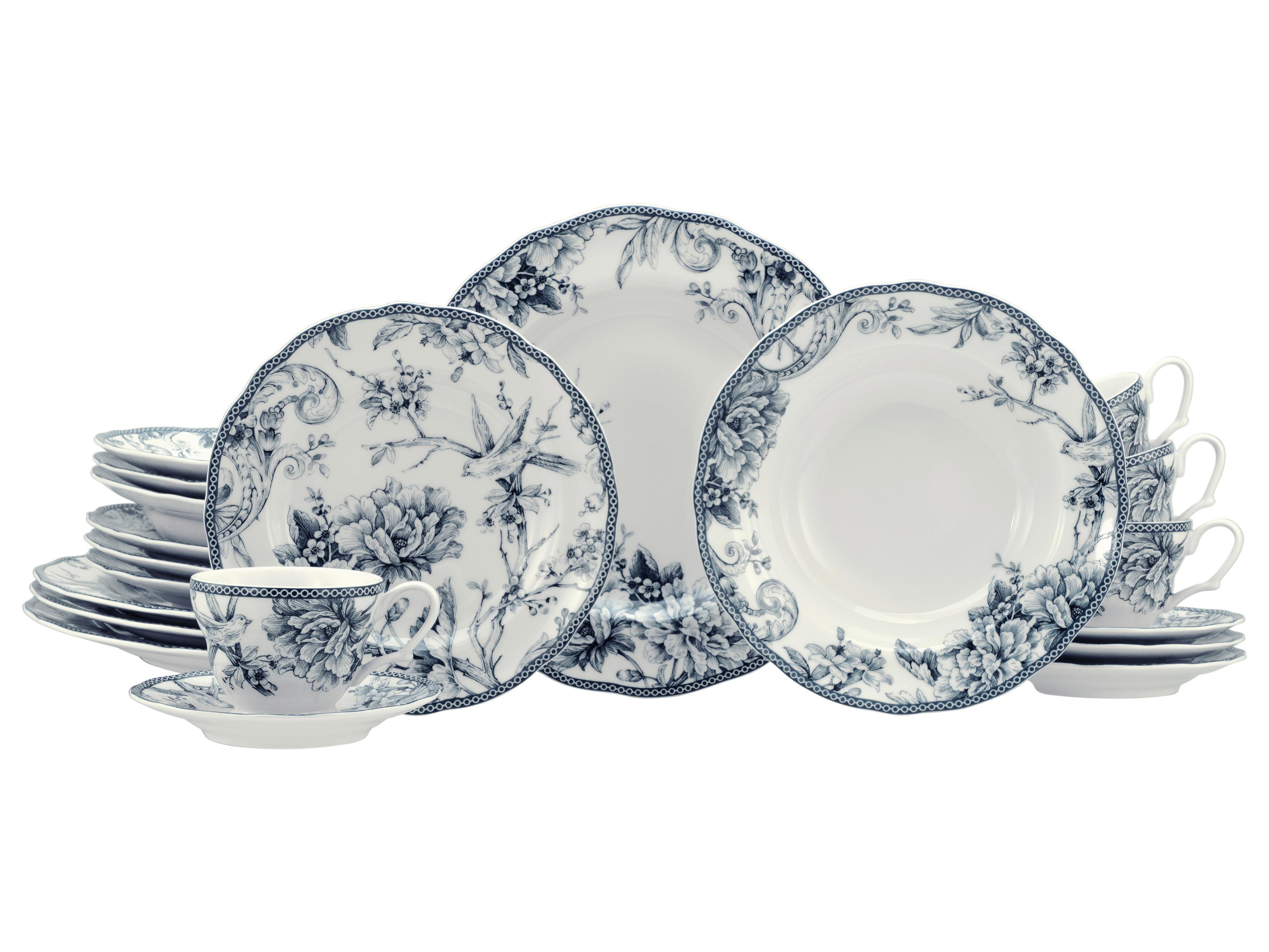 Kombiservice, 20-Teilig für 4 Personen, Porzellan - Blau/Weiß, Basics, Keramik - Creatable