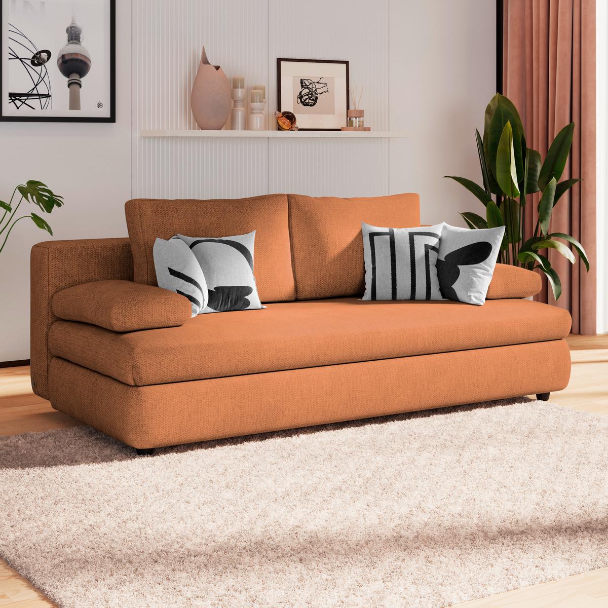 3-Sitzer-Sofa Oslo Mit Schlaffunktion Terra - Terracotta, Trend, Holz/Kunststoff (205/72/100cm)