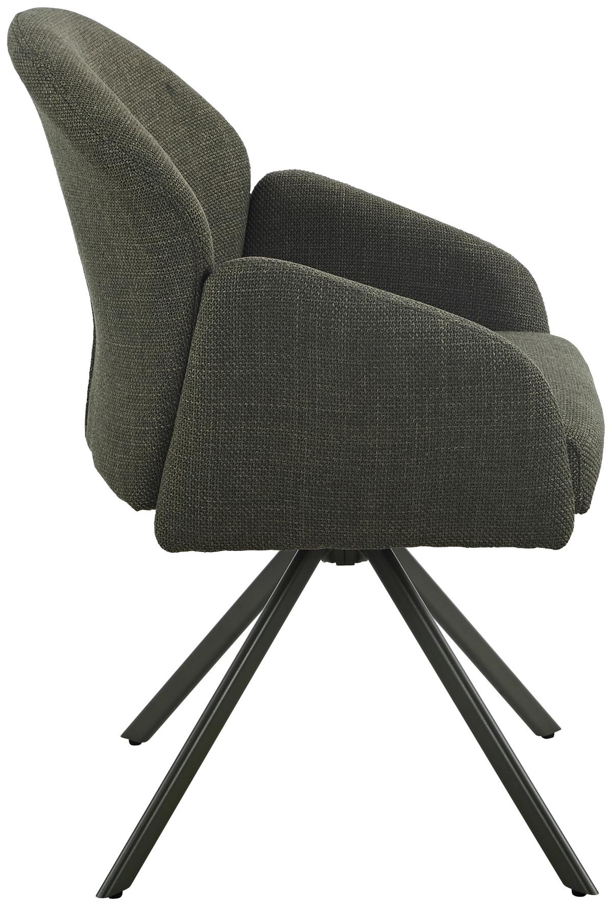 Armlehnstuhl Holly drehbar Webstoff Moosgrün, B: 56,5 cm - Grün, MODERN, Textil/Metall (56,5/61/84cm)