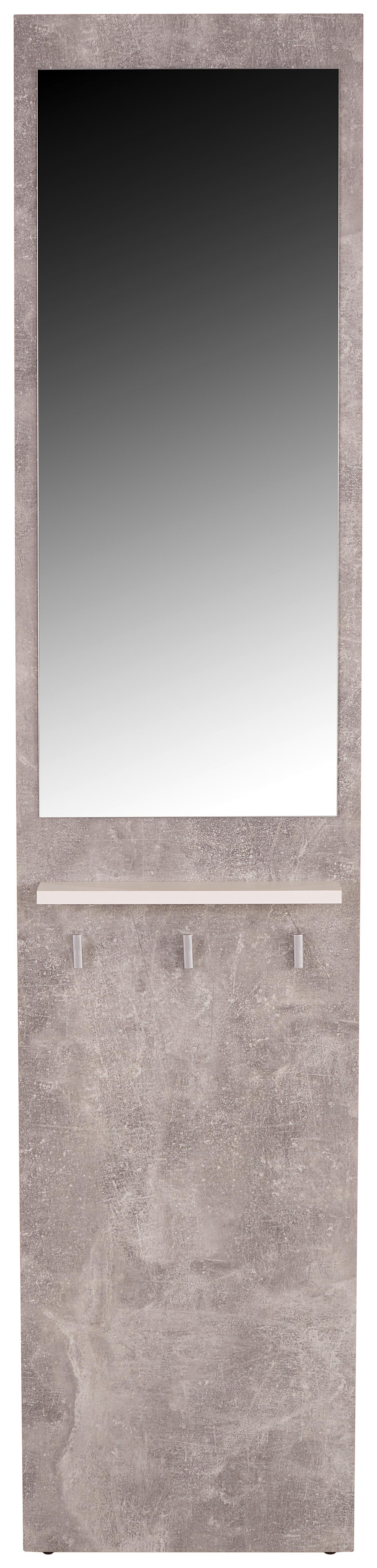 Garderobe Alice Betonoptik B: 40 cm Mit Spiegel - Hellgrau/Weiß, MODERN, Holzwerkstoff (40/195/30cm)