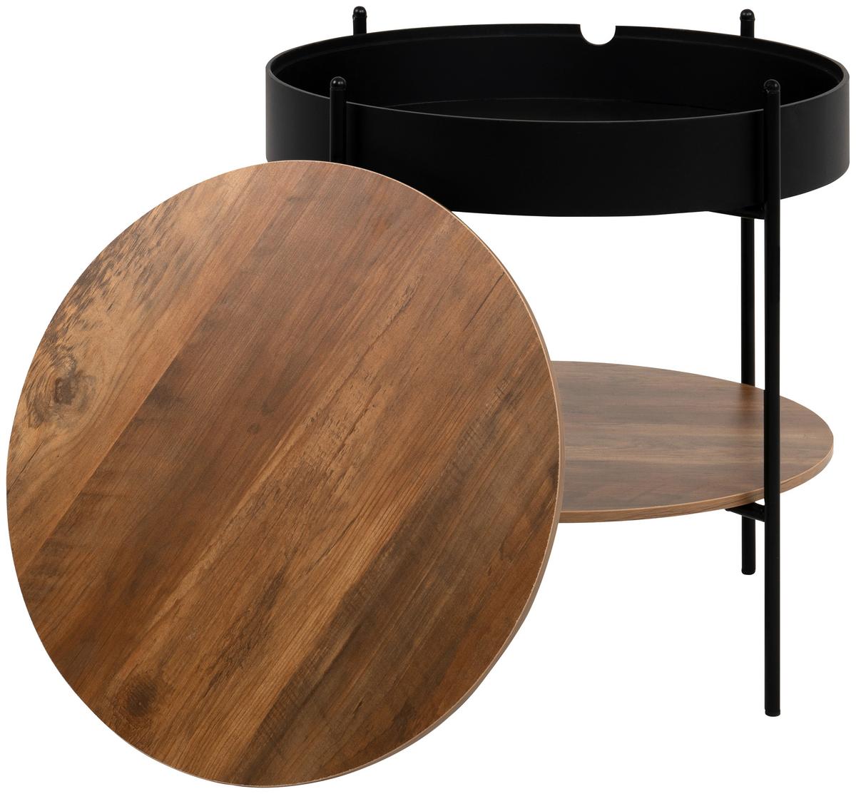 Beistelltisch Tromso 2 Dekor Nußbaum/Gestell Schwarz - Schwarz, Trend, Holzwerkstoff/Metall (48/47,5/48cm)