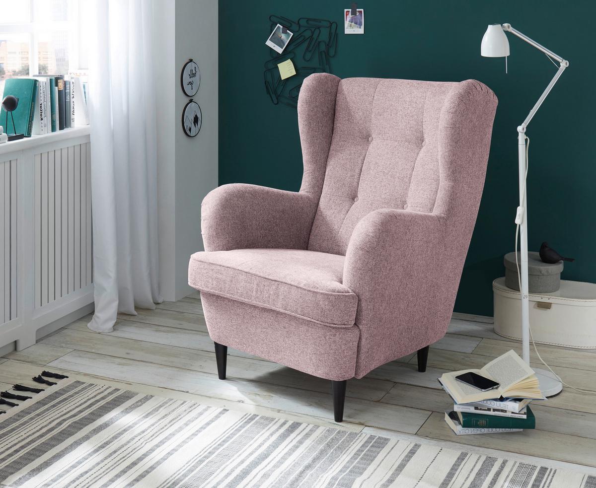 Ohrensessel Oskar Webstoff Flamingofarben - Hellrosa/Schwarz, Basics, Holzwerkstoff/Textil (78/102/98cm) - MID.YOU