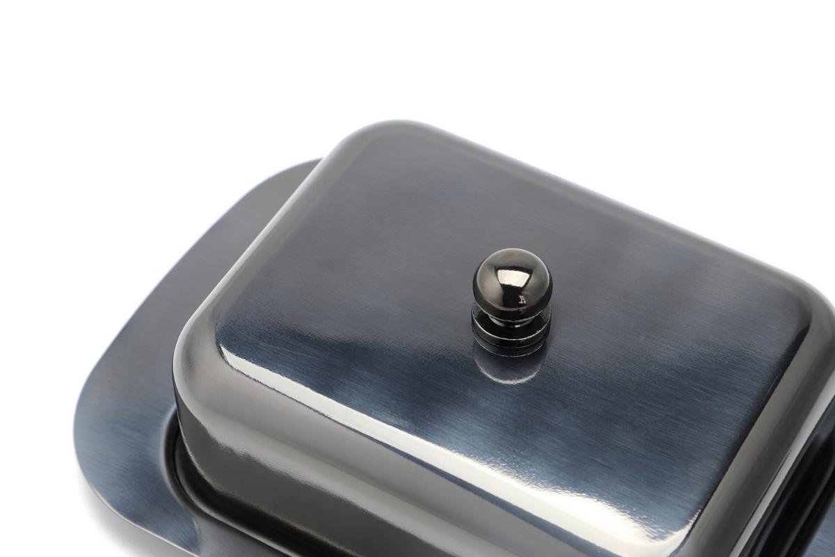 Echtwerk Butterdose Edelstahl Schwarz, L/b/h: 18,5x12,2x7 Cm - Schwarz Hochglanz, Basics, Metall (18,5/12,2/7,0cm) - Echtwerk
