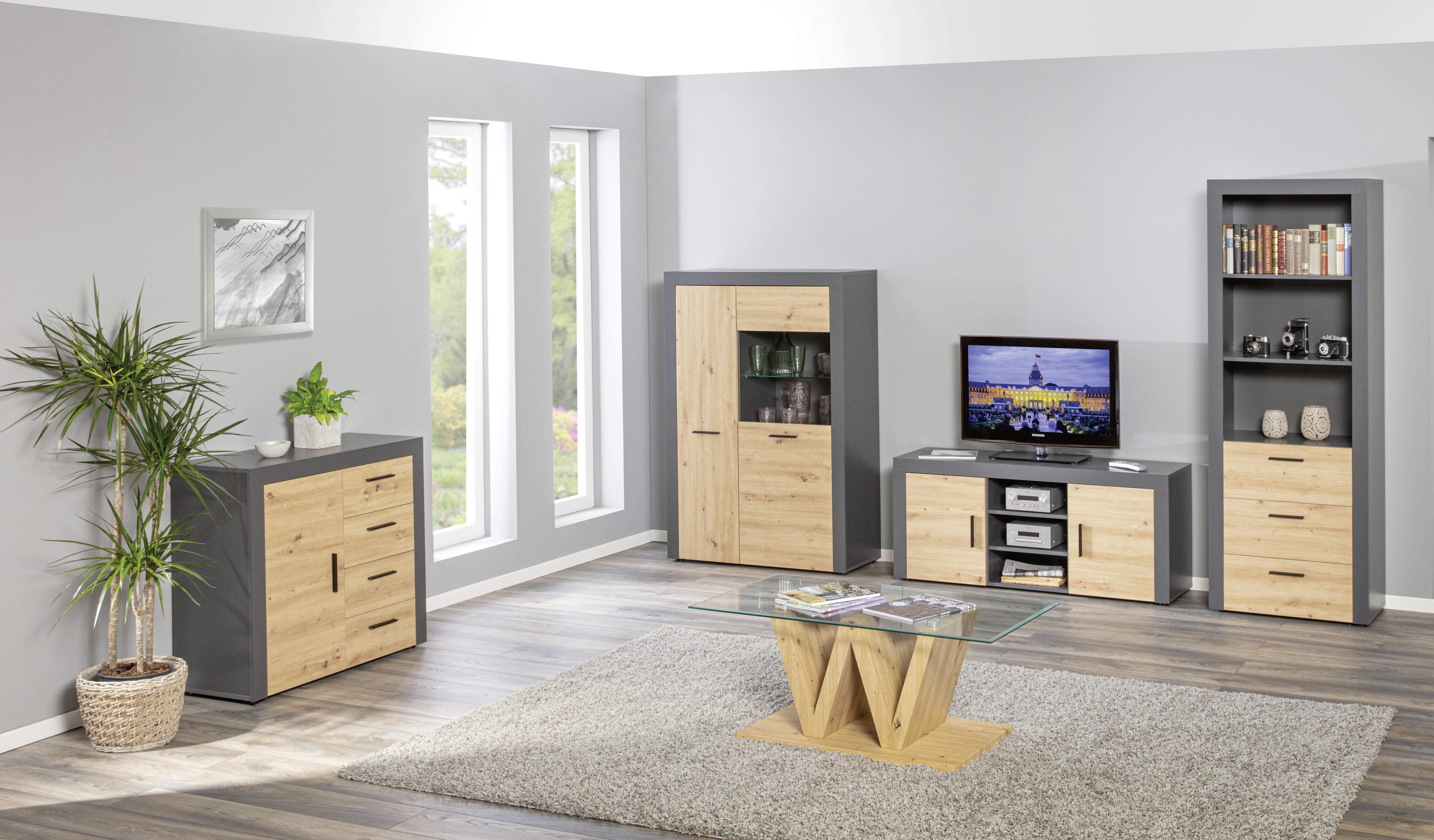 Regal mit Laden Corbeto B: 68,6 cm Anthrazit - Anthrazit/Eiche Artisan, Basics, Holzwerkstoff (68,6/190/41,6cm) - MID.YOU